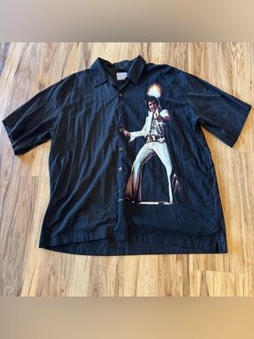 David Carey Shirt Mens 3XL Black Elvis Presley Graphic Short Sleeve Button Up
